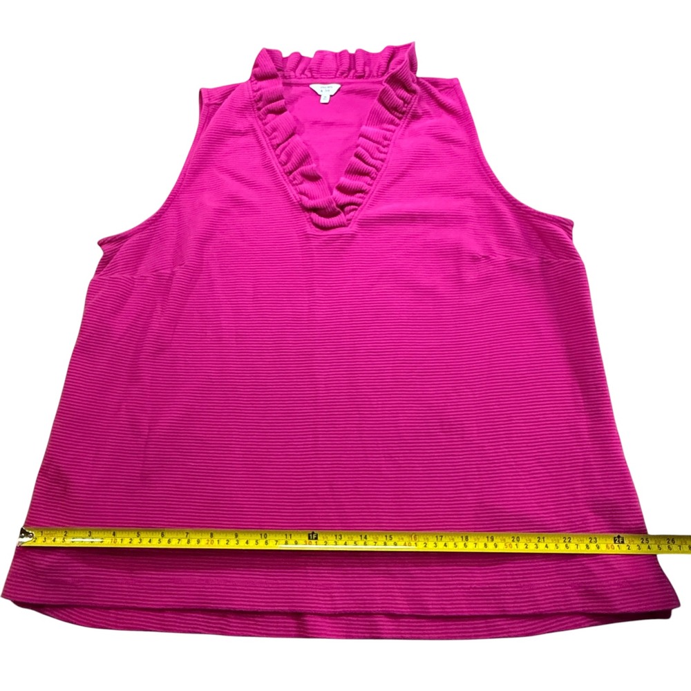 Crown & Ivy Hot Pink Ruffle V-Neck Sleeveless Ribbed Top Womens 2X - Picture 4 of 5